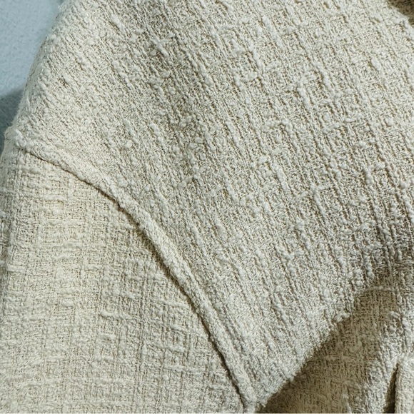 Zara Women Bloggers Favorite Ecru Textured Weave Bomber Collared Zip Jacket Sz M - Picture 12 of 17